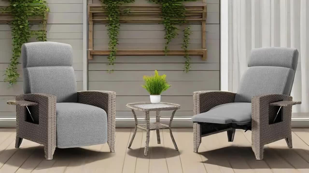 2pcs Brown PE Rattan Sofa Set with Coffee Table & Dust Cover - All-Weather Outdoor Furniture, 160° Flat Recline & Extendable Footrest, Cushioned Comfort, UV-Resistant Wicker Patio Lounge Set for Balcony, Garden, Poolside - E