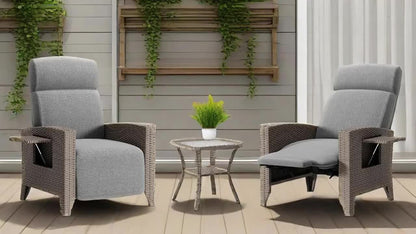 2pcs Brown PE Rattan Sofa Set with Coffee Table & Dust Cover - All-Weather Outdoor Furniture, 160° Flat Recline & Extendable Footrest, Cushioned Comfort, UV-Resistant Wicker Patio Lounge Set for Balcony, Garden, Poolside - E