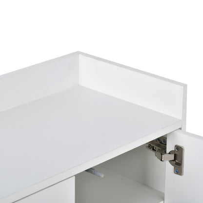Modern Minimalist Four-Door Handleless Dining Cabinet - Metal Frame with Golden Legs, White Finish for Kitchen, Living Room & Dining Room Storage