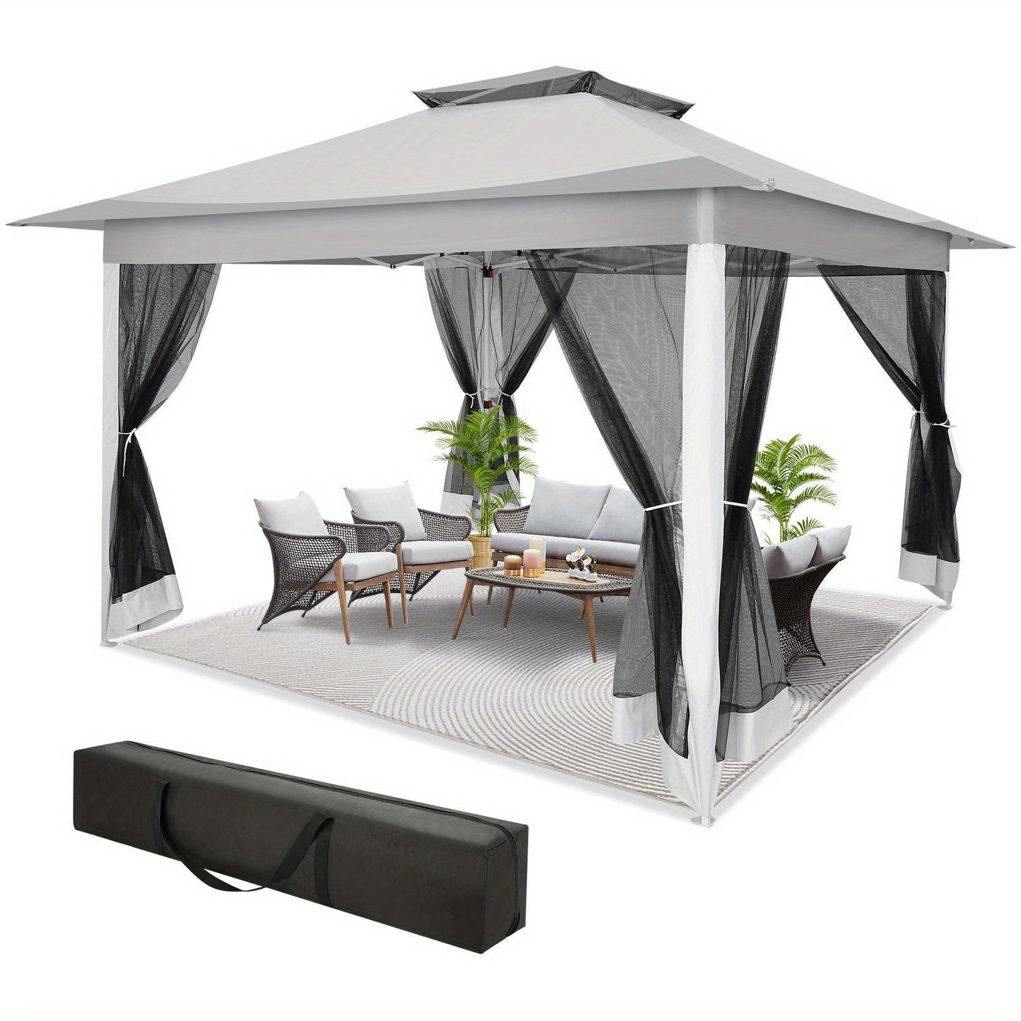 3.6x3.6/12x12ft Instant Pop-Up Tent UPF 50+, Portable Automatic Eaves Gazebo with Mosquito Net & Double Vent Roof - Easy Setup Outdoor Canopy Suitable for Beach, Camping, Patio, Garden (Carrying Bag Included)