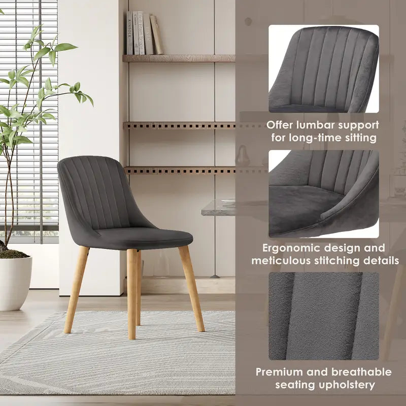 Eetkamerstoel – Stoel – Kuipstoel – Keukenstoel – Fauteuil – Donkergrijs – Memory Foam Zitting – Stevige Houten Poten