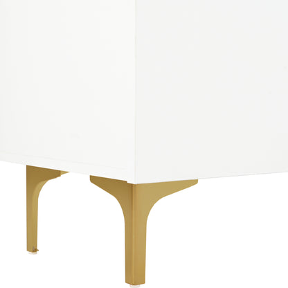 Sideboard – Dressoir – Buffetkast – Opbergkast – Kast – Modern Wit – Greeploos Design – Glasvitrine – Gouden Metalen Pootjes – 150x38x85 cm – MDF