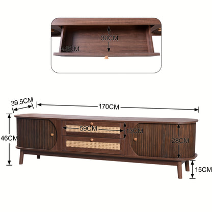TV Cabinet - Natural Mixed Wood TV Cabinet with Doors And Drawers. TV Cabinet with Rattan Edges. Natural Country House Style