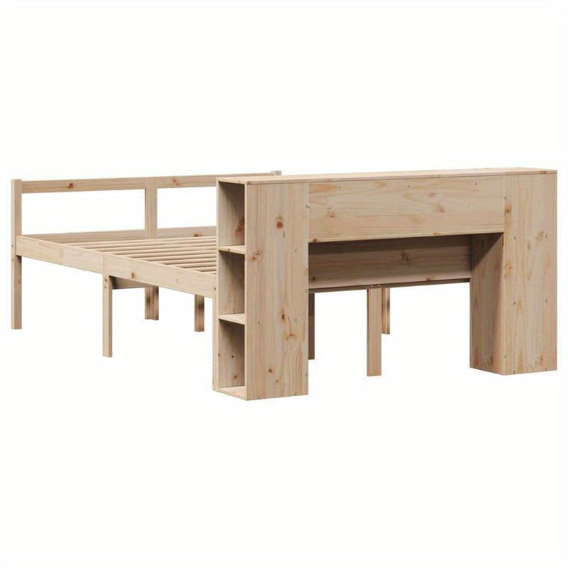 Modern Bed Met Boekenkast – Eenpersoonsbed – Ruimtebesparend Bed – Slaapbank – Opklapbed Marrone – 120x190 cm – Massief Houten Frame – Verwijderbare Pootjes
