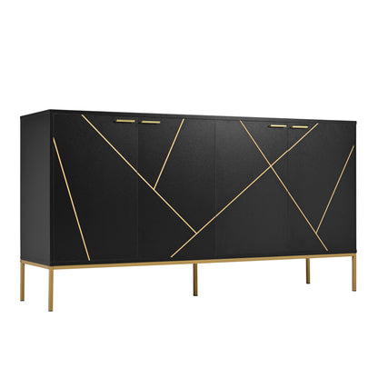 Dressoir – Dressoirkast – Ladekast – Opbergkast – Buffetkast – Zwart met Gouden Metalen Accenten – 150x80x40 cm – TV Meubel