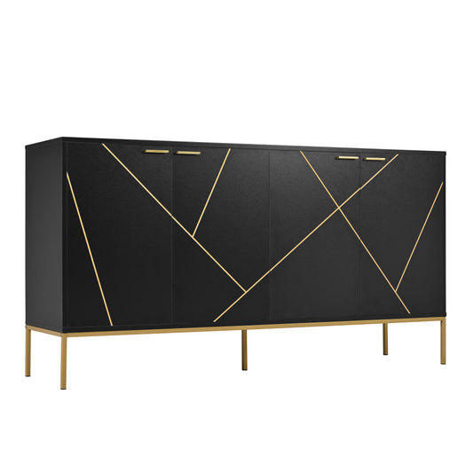 Dressoir – Dressoirkast – Ladekast – Opbergkast – Buffetkast – Zwart met Gouden Metalen Accenten – 150x80x40 cm – TV Meubel