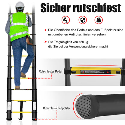 Telescopische Ladder – Uitschuifladder – Vouwladder – Aluminium Ladder – Uitklapbare Ladder – Max 3,8 Meter – Lichtgewicht Aluminium – Balansbalk Met Wielen
