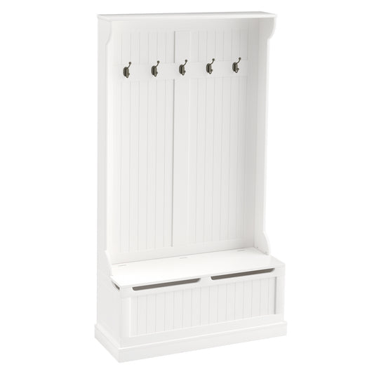 Halmeubel – Kapstok – Zitbank – Opbergmeubel – Schoenenkast – Licht Beige – 5 Dubbele Haken – Anti-Kantelbeveiliging