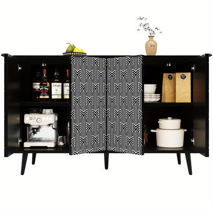 Dressoir – Opbergkast – Ladekast – Buffetkast – Woonkamerkast – Vrijstaand – Hout & Spaanplaat – Visgraatpatroon Deur – Afmetingen 120x35x78 cm – Zwart