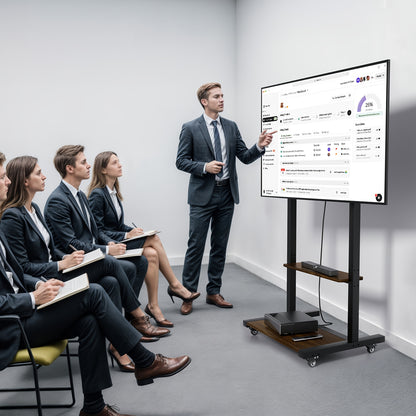 TV-standaard – Mobiele TV-wagen – Verrijdbare TV-houder – Verstelbare TV-voet – TV-meubel – Verstelbare Hoogte 80-108 cm – Stevig Metaal & Houtlook Frame – Voor 40-100 inch TV’s</s>