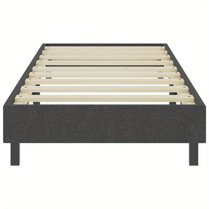 Gray Fabric Slatted Bed Frame 90x200cm - Modern Minimalist Integral Design, Sturdy MDF & Metal Construction, Easy Assembly, Space-Saving Single Bed for Small Bedrooms, Durable Fabric, Comfortable Sleeping Experience (Mattress