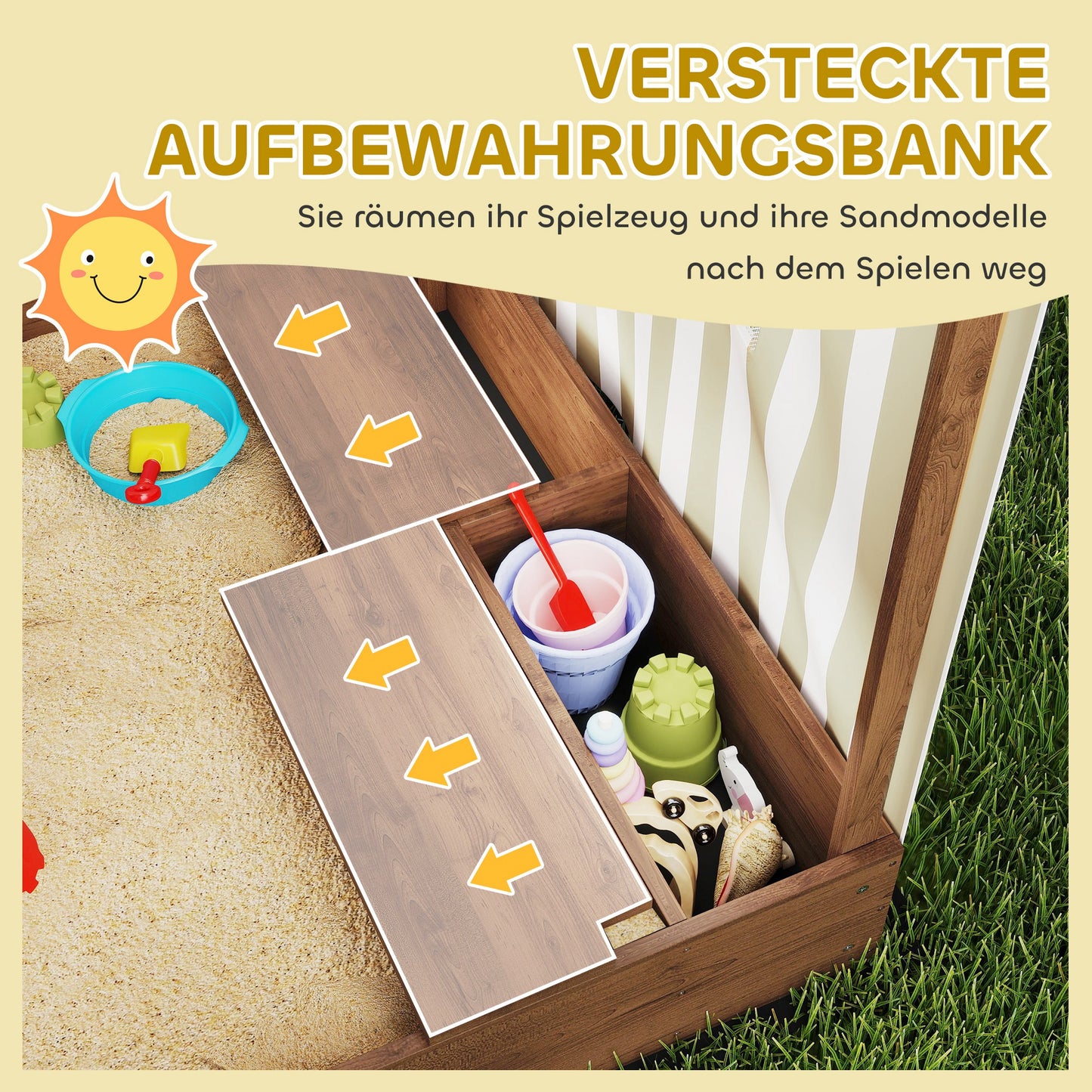 Zandbak – Speelbak – Buitenbak – Kinderspeelplaats – Zandbak Met Dak – Bruin – Met Gaasdeur En Zitbankjes – Weerbestendig En Duurzaam