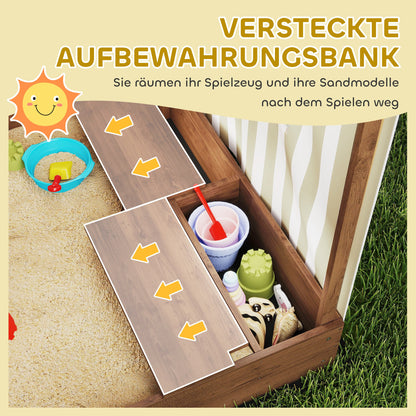 Zandbak – Speelbak – Buitenbak – Kinderspeelplaats – Zandbak Met Dak – Bruin – Met Gaasdeur En Zitbankjes – Weerbestendig En Duurzaam