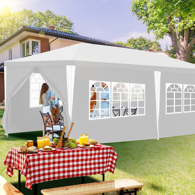 Partytent – Tuinpaviljoen – Feesttent – Tuintent – Paviljoen – 3x6 Meter – Waterdicht PE Materiaal – Met Zijwanden en UV Bescherming - Wit