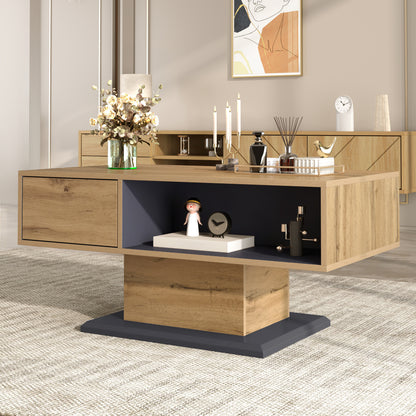 Contemporary Coffee Table with Dual-sided Storage Compartments, Spacious Storage Bays and Additional Built-in Dividers. A Versatile Living Room Table Offering Practical Design for Effortless Organisation and Storage.