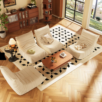 Loungestoel – Zitzakstoel – Armloze Fauteuil – Accentstoel – Voetenbank – Ergonomisch Design – Zachte Sherpa Stof – Off-white Zonder Voetenbank