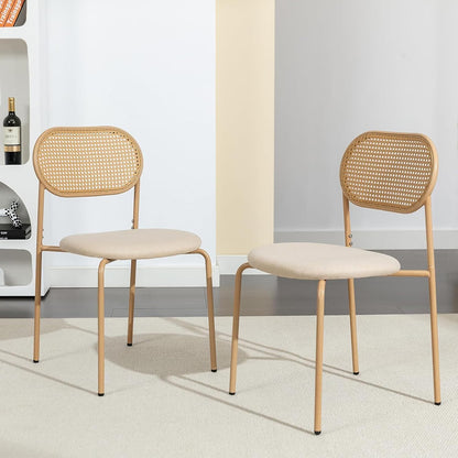 Eetkamerstoel – Stoel – Kuipstoel – Keukenstoel – Set Van 2 – Rattan Rugleuning – Metalen Frame – Zachte Velvet Zitting – Max. Draagvermogen 150 kg
