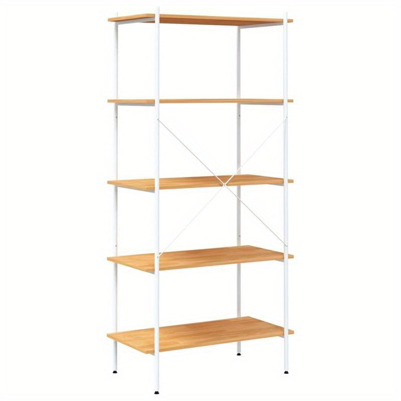 Opbergrek 5-Tier White and Oak Storage Rack, 80x40x163cm - Freestanding, Layered Shelving for Home and Commercial Use, Sturdy Wooden Construction, Ideal for Books, Plants, Decor, Standing Shelf