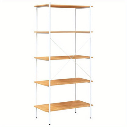 Opbergrek 5-Tier White and Oak Storage Rack, 80x40x163cm - Freestanding, Layered Shelving for Home and Commercial Use, Sturdy Wooden Construction, Ideal for Books, Plants, Decor, Standing Shelf