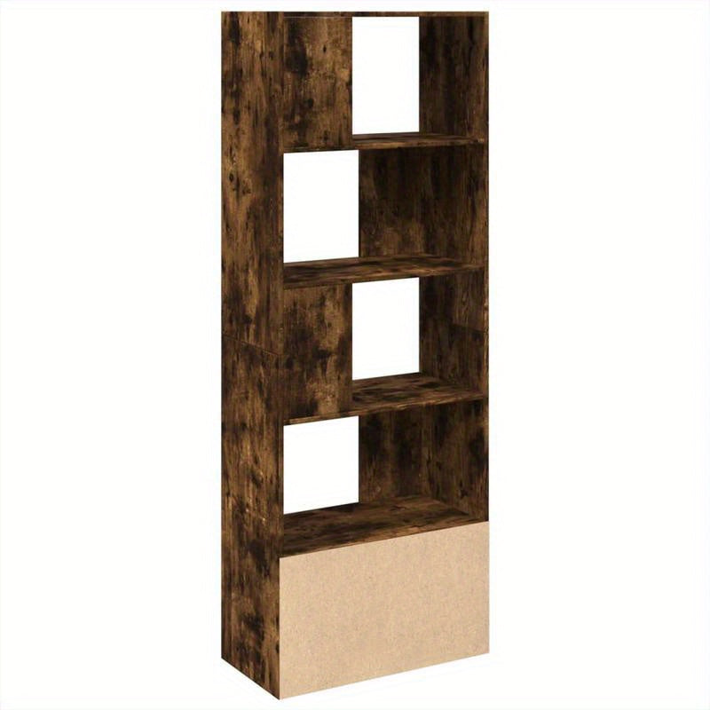 Bookshelf 70X36X189 Cm Made of Treated Wood in Smoked Oak Color. Vertical Shelves, Sturdy And Durable, Attractive, Ample Storage Space, Smooth Surface, Moisture-Resistant, Warp-Resistant, And Split-Resistant, Suitable for Off