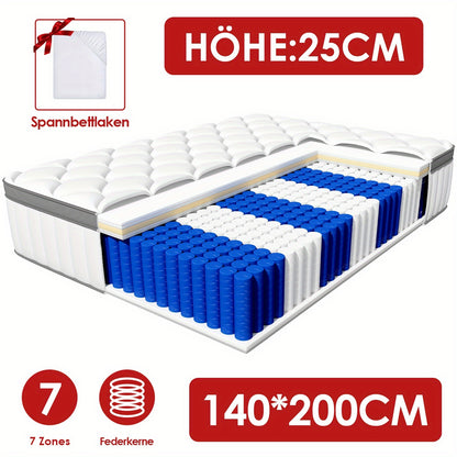 Matras – Pocketveringmatras – 7 Zones Matras – Stevig Matras – Tweepersoonsmatras – 90x200 cm – 22 cm Hoogte – Hardheid H3