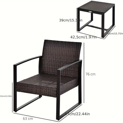 2-Persoons Tuinset – Tuinmeubel Set – Balkonset – Terrasmeubilair – Buitenmeubels – Bruin Rattan – Crème Kussens – Weerbestendig & Compact