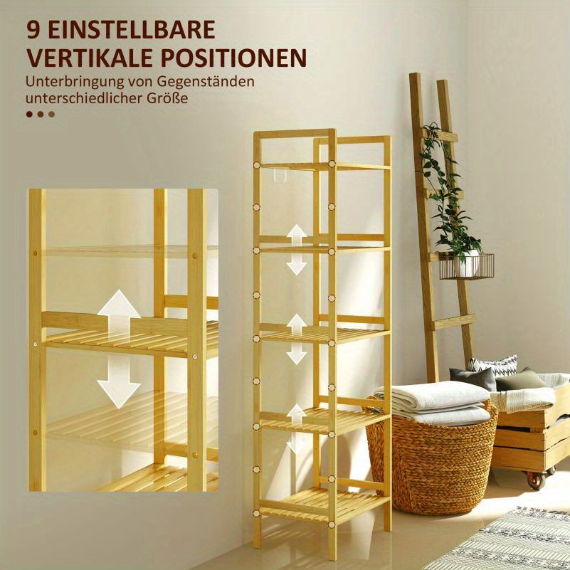 Badkamerkast – Badkamermeubel – Opbergkast – Kolomkast – Wastafelonderkast – 5-laags – Hoog Hardhout – Direct Gebruiksklaar