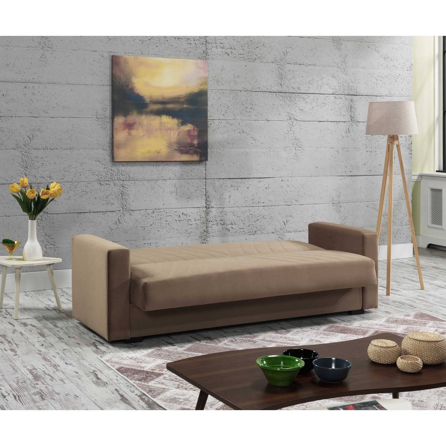 3-Seater Adda Sofa Bed, Linear Storage Sofa with 2 Cushions, Click-Clack Opening Fabric Living Room Sofa, 214x81x89 cm, Available in 2 Colors