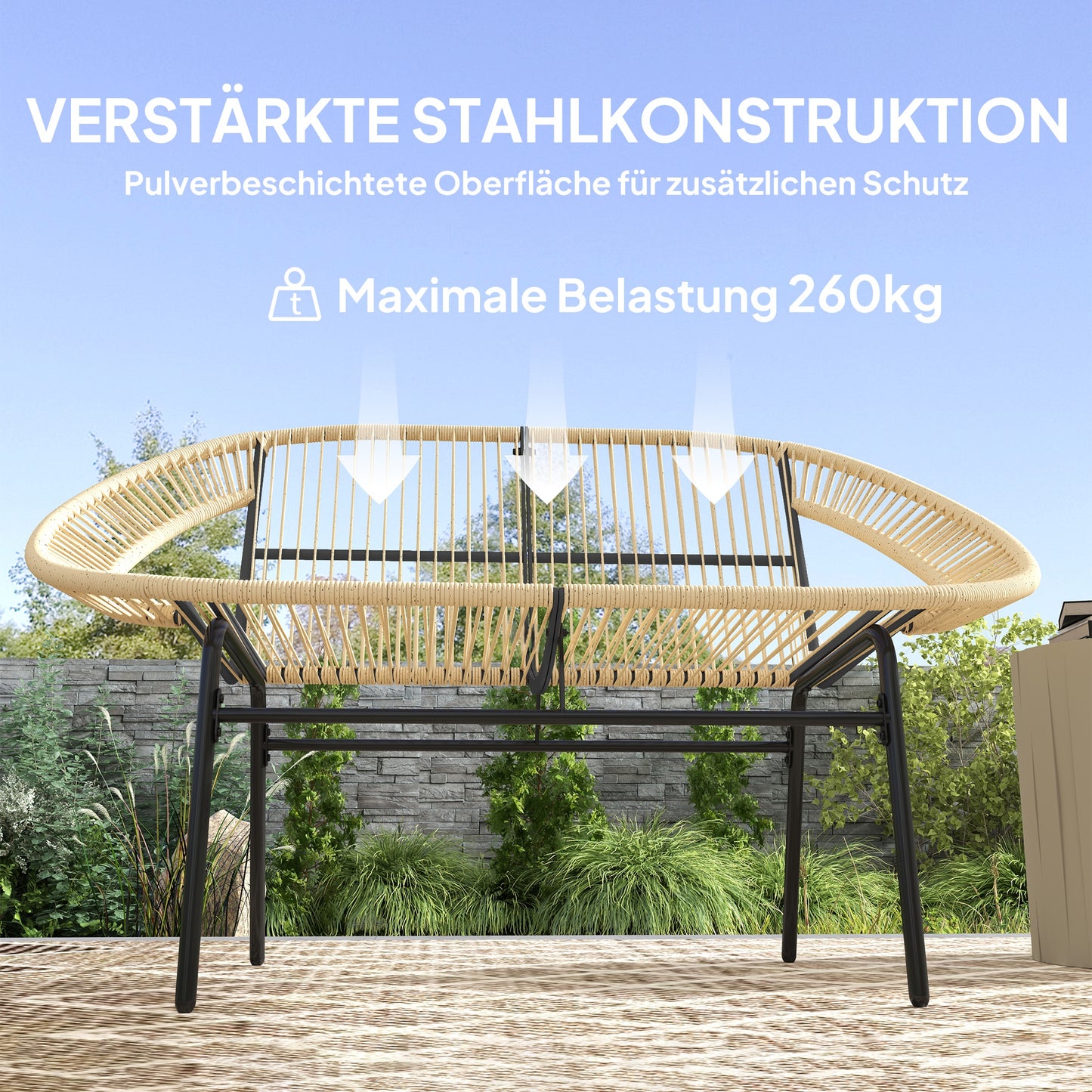 Zweefbank tuin – Tuinbank – Buitenbank – 2-zits bank – Schommelbank – Polyrattan – Weerbestendig – UV-bestendig – Draagvermogen 260 kg – Khaki