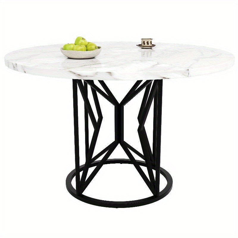 Ronde Eettafel – Keukentafel – Eetkamertafel – Tafel Rond – Ontbijttafel – Marmerlook Blad – Zwarte Metalen Poten – Voor 4-6 Personen – Compact & Onderhoudsvriendelijk