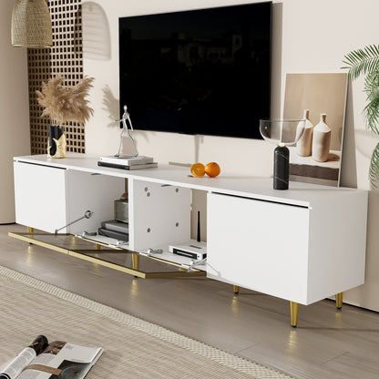 Merax 170 Cm TV Cabinet - White Minimalist Style, Floor And Wall Mounting, 4 Doors (2 Glass Doors), Versatile Mounting, Perfect for Living Room