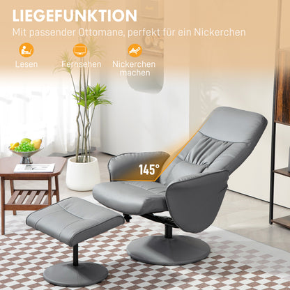 Fauteuilset – Relaxfauteuil – Ligstoel – Stoel Met Voetenbank – Verstelbare Fauteuil – Lichtgrijs – Verstelbare Hoogte – Kantelbare Rugleuning