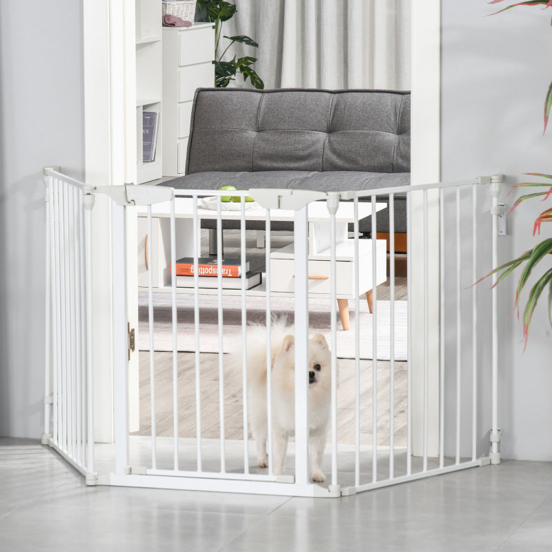 Dog Barrier with 3 Elements And Safety Door, Plastic, White, Measuring 180X3X74.5Cm for Secure Dog Protection.