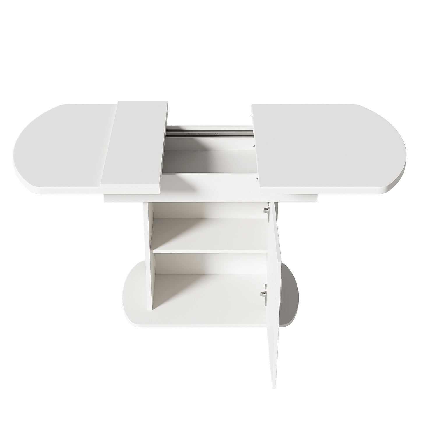 Retractable Oval Dining Table, L110/130*W70*H75Cm, Dining Table with Storage, Coffee-Living Table, Modern Minimalist Dining Table, Space-Saving Multifunctional Dining Table, White+Silvery Handle