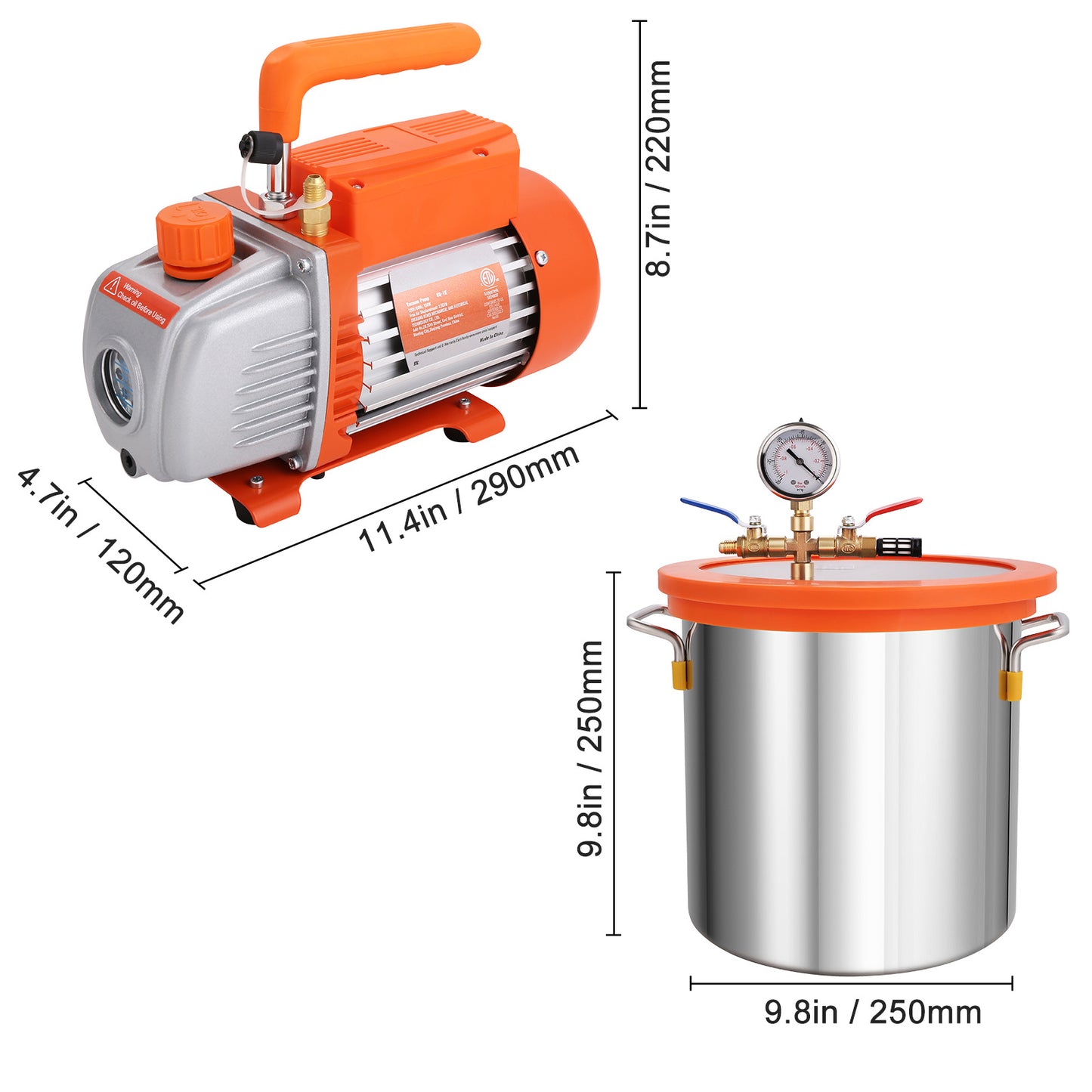 Vacuümkamer – Vakuumkamer – Ontgassingskamer – Vacuümpomp – Verpakkingsmachine – 3 Gallon Capaciteit – 3,5 CFM Enkeltraps Pomp