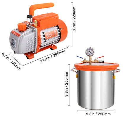 Vacuümkamer – Vakuumkamer – Ontgassingskamer – Vacuümpomp – Verpakkingsmachine – 3 Gallon Capaciteit – 3,5 CFM Enkeltraps Pomp