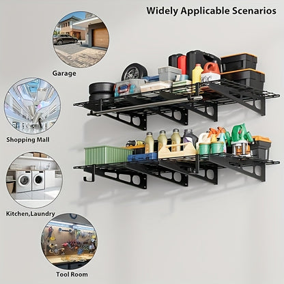 1 Steel 2-Pack Garage Storage Shelves, Heavy-Duty Steel, Storage Rack Wall Floating Shelves, Compatible with 40.64/45.72/60.96cm Wood Studs, 272.16 KG Capacity, Easy Installation with Hardware and Template, Garage Storage She