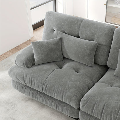 Living Room Cloud Corner Sofa, Chenille Loveseat with 2 Lumbar Cushions And 2 Decorative Pillows, Upholstered Sofa with Wide Armrests And Footstool
