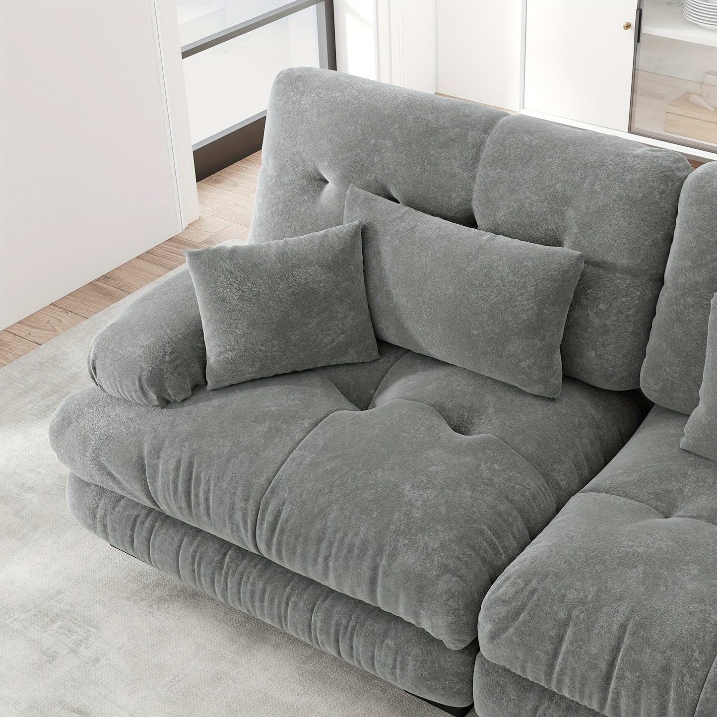 Living Room Cloud Corner Sofa, Chenille Loveseat with 2 Lumbar Cushions And 2 Decorative Pillows, Upholstered Sofa with Wide Armrests And Footstool