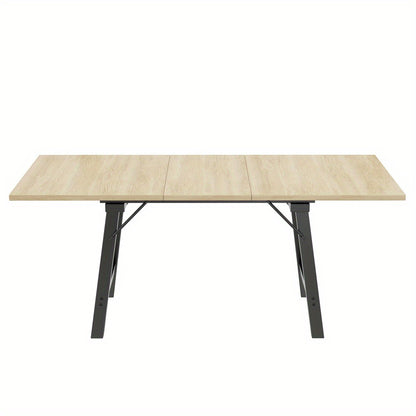 Wooden Telescopic Dining Table 140*180*80Cm, Telescopic Length Up to 180 Cm, Dining Table in Natural Color, Modern, Simple Style, High Strength Alloy Support, Suitable for 4-6 People