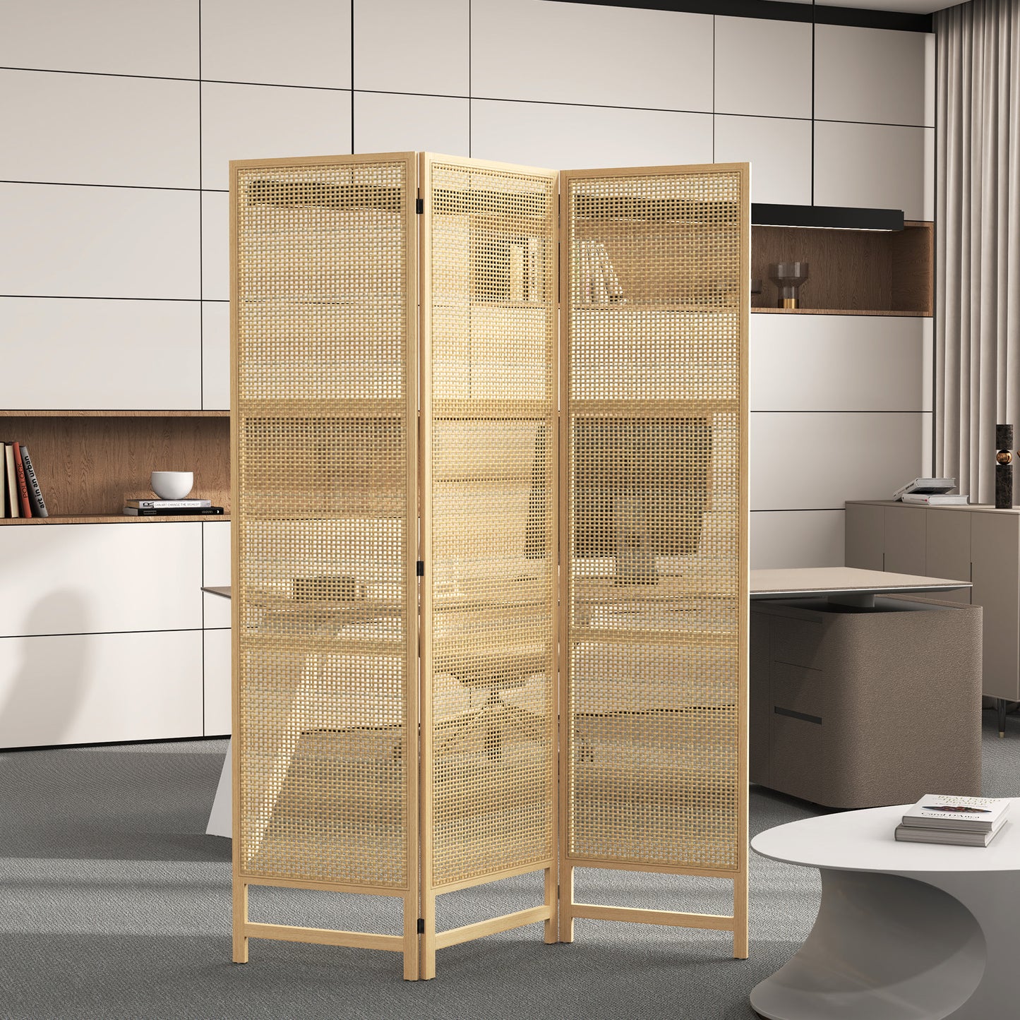 Kamerscherm – Roomdivider – Scheidingswand – Ruimteverdeler – Room Screen – Natuurlijke 3-Delige Kamerscherm – 180 cm Breed – Handgeweven Design – Inklapbaar & Vrijstaand