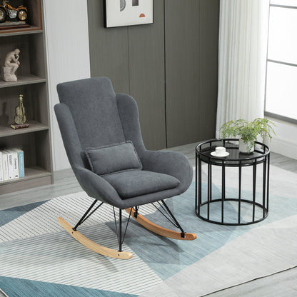Schommelstoel – Wipstoel – Rocking Chair – Relaxstoel – Fauteuil – Hoog Dichtheid Foam Kussen – Grijs Linnen Bekleding