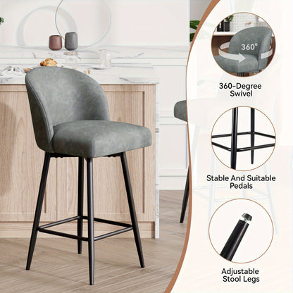 Barstoel – Barkruk – Barstoel Kruk – Barkrukken – Barstoelen – Set van 2 – Hoogte 66 cm – 360° Draaibaar – Kunstleren Bekleding – Metalen Frame