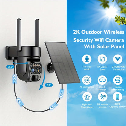 Solar Beveiligingscamera – Draadloze Beveiligingscamera – Zonne-energie Camera – Buiten Camera – 2K Full HD – Bewegingsdetectie & AI-Herkenning