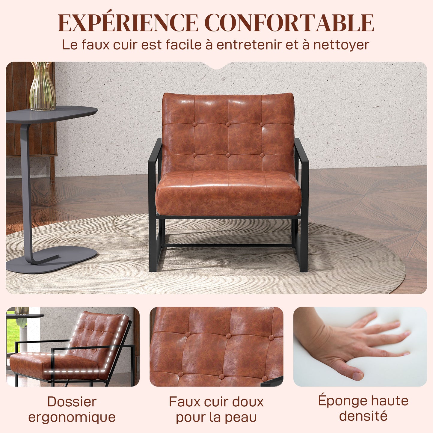 Chesterfield Lounge Chair – Fauteuil – Relaxstoel – Leunstoel – Zithoek Stoel – Rust Rood – Metalen Frame – Comfortabele Schuimvulling