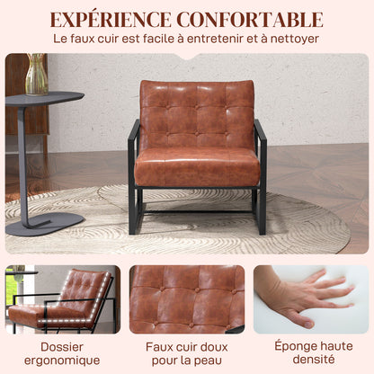 Chesterfield Lounge Chair – Fauteuil – Relaxstoel – Leunstoel – Zithoek Stoel – Rust Rood – Metalen Frame – Comfortabele Schuimvulling