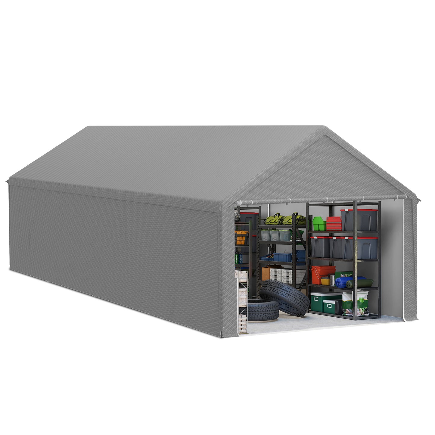 Opvouwbare Opslagtent – Tuinkantoor – Garage Tent – Feesttent – Buitenschuur – 4x6 Meter – Stevig Gegalvaniseerd Staal – Rolluiken Met Rits