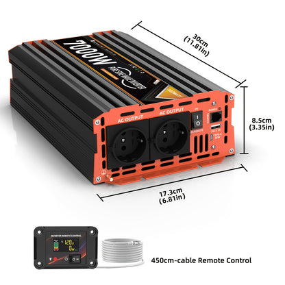 Omvormer – Spanningsomvormer – Stroomomzetter – Energieconverter – Inverter – 7000W Vermogen – Pure Sinusgolf Met LCD Display & Afstandsbediening