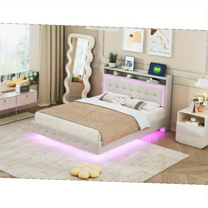 Bed – Eenpersoonsbed – Tweepersoonsbed – Boxspring – Opbergbed – 140x200 cm – Linnen Bekleding – Verborgen Onderstel