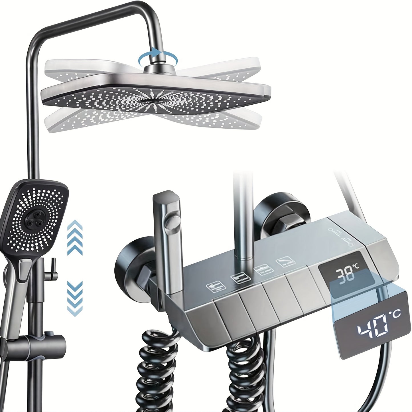 Thermostaatkraan – Thermostatische Douchekraan – Doucheset – Mengkraan – Badkraan – LED Digitaal Display – Verchroomd RVS Met Verstelbare Douchestang
